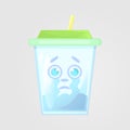 A glass of juice with a lid and a straw. Summer drink. Emotional icon, crying, upset, suffering.