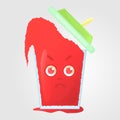 A glass of juice with a lid and a tube. Summer drink. Emotional icon, angry, dissatisfied, boils with anger.