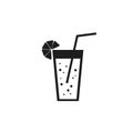 Glass of juice restaurant cocktail cafe lemonade with lemon drink drink black icon sign on white background