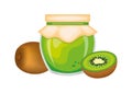 Kiwi jam in glass jar and fresh kiwi fruit vector illustration Royalty Free Stock Photo