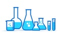 Glass Lab Jars, laboratory equipment icon. Set chemical vessels
