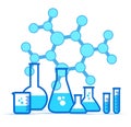 Glass Lab Jars, laboratory equipment icon set with Molecule chem