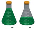 Glass laboratory chemical measuring flasks. with colorful liquids in realistic vector illustration set. Royalty Free Stock Photo