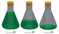 Glass laboratory chemical measuring flasks. with colorful liquids in vector illustration set. Royalty Free Stock Photo