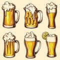 Glass lager beer set collection vector illustration Royalty Free Stock Photo