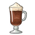 Glass of Latte macchiato coffee with whipped cream. Vintage engraving Royalty Free Stock Photo