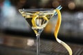 Glass of lemon drop martini cocktail in bar Royalty Free Stock Photo