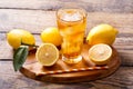 Glass of lemon iced tea with fresh fruits Royalty Free Stock Photo