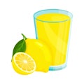 Vector illustration of lemon juice in a glass with lemon and a lemon slice next to it on a white background Royalty Free Stock Photo