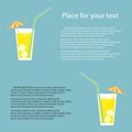 A glass of lemonade, a soda with ice and a cocktail umbrella. Lemon juice. A glass of lemon cocktail with a straw. Vector. Royalty Free Stock Photo