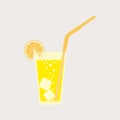 A glass of lemonade, a soda with ice. Lemon juice. A glass of lemon cocktail with a straw. Vector illustration. Royalty Free Stock Photo