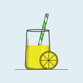 A glass of lemonade with a straw and a half of lemon.