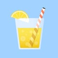 A glass of lemonade with a straw and half a lemon isolated on a light background.