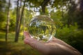 Glass lens ball with forest reflection Royalty Free Stock Photo