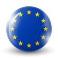 Glass light ball with European Union flag. Round sphere, template icon. EU national symbol. Glossy realistic ball, 3D Royalty Free Stock Photo
