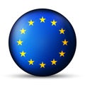 Glass light ball with European Union flag. Round sphere, template icon. EU national symbol. Glossy realistic ball, 3D Royalty Free Stock Photo