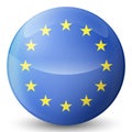 Glass light ball with European Union flag. Round sphere, template icon. EU national symbol. Glossy realistic ball, 3D Royalty Free Stock Photo