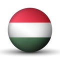 Glass light ball with flag of Hungary. Round sphere, template icon. Hungarian national symbol. Glossy realistic ball, 3D