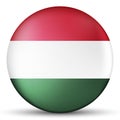 Glass light ball with flag of Hungary. Round sphere, template icon. Hungarian national symbol. Glossy realistic ball, 3D