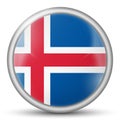 Glass light ball with flag of Iceland. Round sphere, template icon. Icelandic National symbol. Glossy realistic ball, 3D