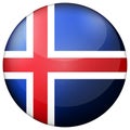Glass light ball with flag of Iceland. Round sphere, template icon. Icelandic National symbol. Glossy realistic ball, 3D