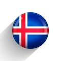 Glass light ball with flag of Iceland. Round sphere, template icon. Icelandic National symbol. Glossy realistic ball, 3D