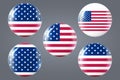 Glass light ball with flag of USA. Round sphere, isolated icon. Badge or button. American national symbol. Template