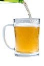 Glass of light beer pouring from bottle on a white background Royalty Free Stock Photo