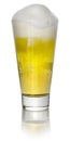 A glass of light beer on a white background