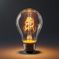 glass light bulb with glowing filament on a transparent backgr