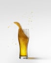 Glass with light, foamy beer isolated over grey background. Lager beer degustation. Concept of alcohol, oktoberfest Royalty Free Stock Photo