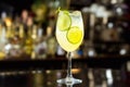 Glass of lime lemonade at bar counter Royalty Free Stock Photo
