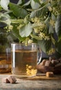 Glass of linden tea with brown sugar Royalty Free Stock Photo