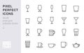 Glass line icon set. Drink glassware type - beer mug, whiskey shot, wineglass, teapot minimal vector illustration