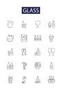 Glass line vector icons and signs. window, pane, glasses, jar, bottle, mirror, vase, stained outline vector illustration