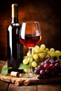 drink beverage winery food wine glass alcohol background bottle red grape. Generative AI.