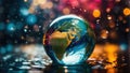 A glass magic ball or a drop of water with the planet earth inside