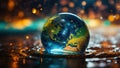 A glass magic ball or a drop of water with the planet earth inside Royalty Free Stock Photo