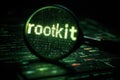 glass magnify to rootkit cyber security risk, online data protection threat, network vulnerability hacking, internet Royalty Free Stock Photo