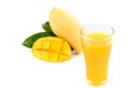Glass of Mango juice with mangos slice fruit isolated Royalty Free Stock Photo