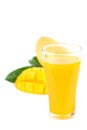 Glass of Mango juice with mangos slice fruit isolated Royalty Free Stock Photo