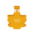 Glass maple leaf shape bottle of maple syrup isolated on white background. Vector cartoon illustration, Canada symbol. Royalty Free Stock Photo
