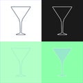 Glass martini. Four types of images. Contour line art in flat style. Silhouette wine glasses on a color background. Restaurant Royalty Free Stock Photo