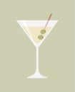 A glass of martini with olives on a skewer on a green olive background. Vector illustration Royalty Free Stock Photo