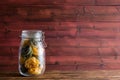 Glass masons jar filled with fettuccine pasta