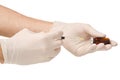 Glass Medicine Vial botox or flu with medical Syringe male hand