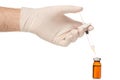 Glass Medicine Vial botox or flu with medical Syringe male hand