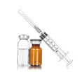Glass Medicine Vial and botox, hualuronic, collagen or flu Syringe on a white background Royalty Free Stock Photo