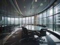 Glass meeting room with conference table and chairs