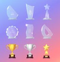 Glass and Metal Sport Trophies And Cups Vector Set